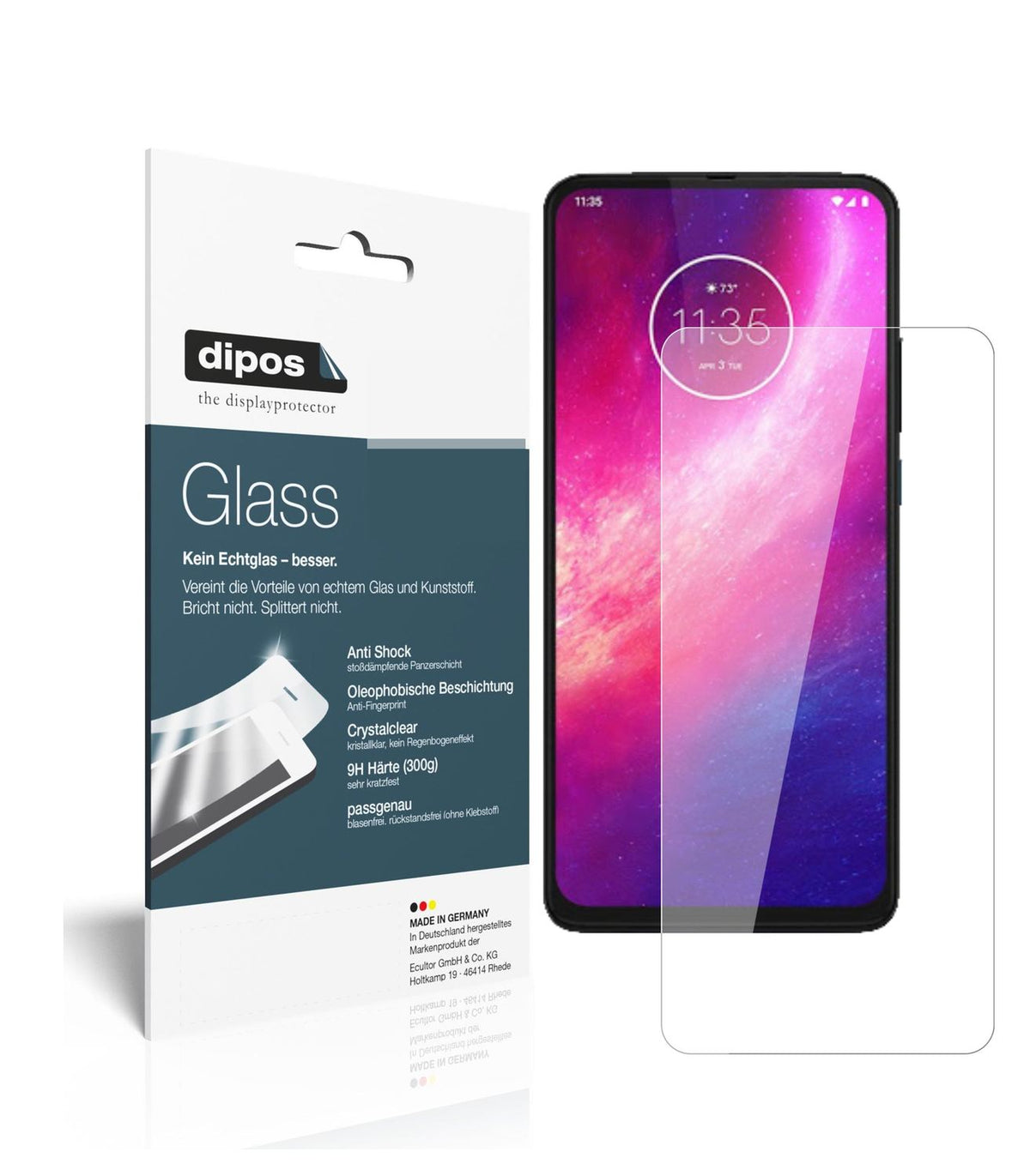Klare Displayschutzfolie von dipos passend für Motorola Moto One Hyper, 9H kratzfest und blasenfrei montiert