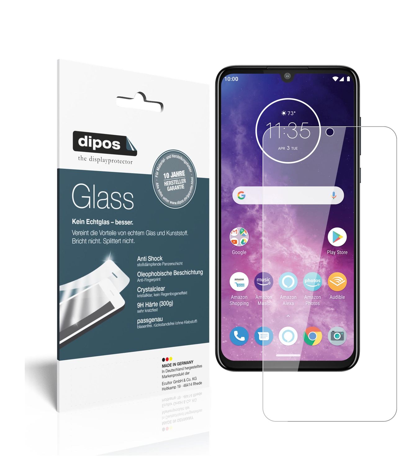 Klare Displayschutzfolie von dipos passend für Motorola One Zoom, 9H kratzfest und blasenfrei montiert