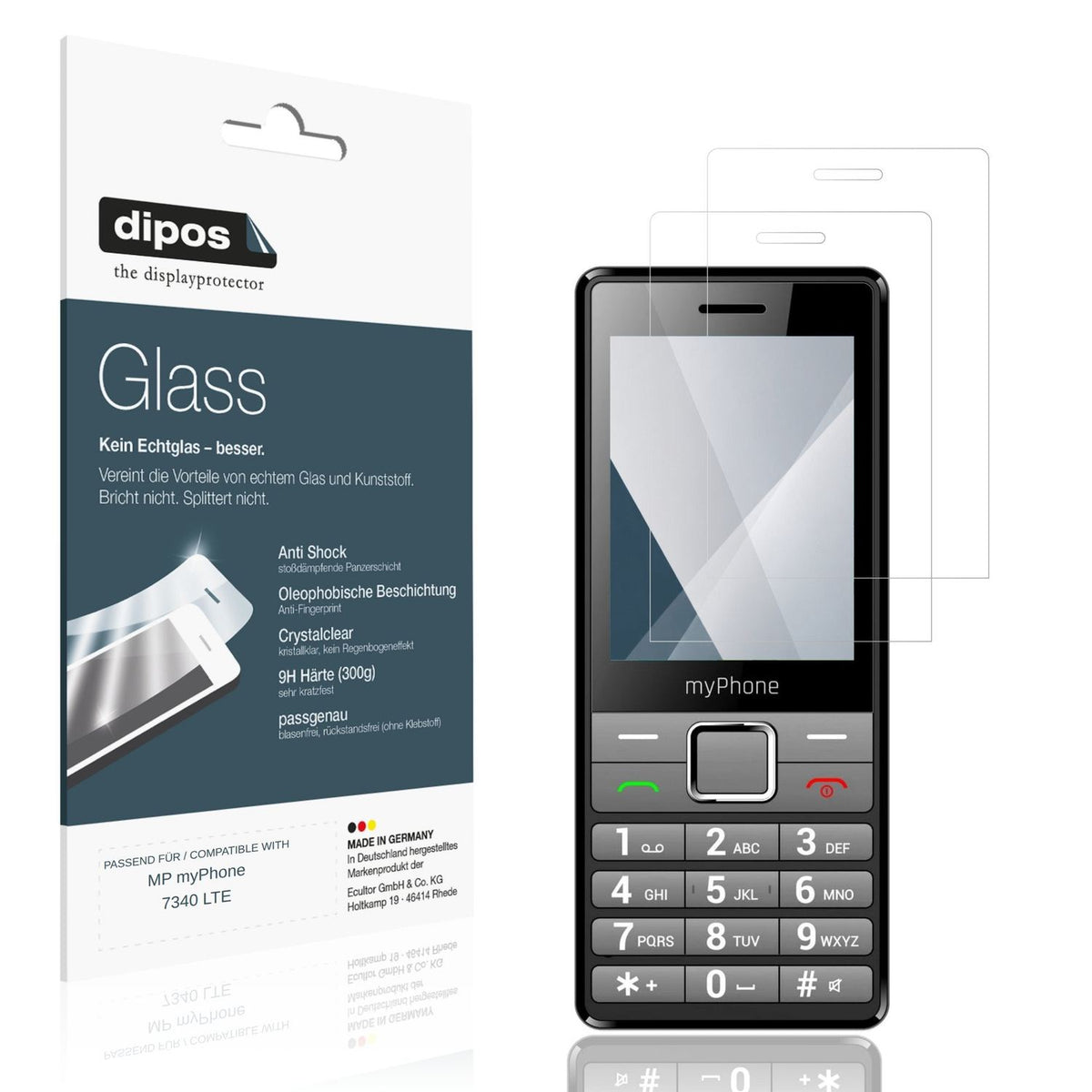 Klare Displayschutzfolie von dipos passend für MP myPhone 7340 LTE, 9H kratzfest und blasenfrei montiert