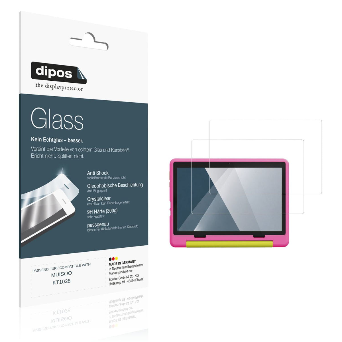 Klare Displayschutzfolie von dipos passend für MUISOO KT1028, 9H kratzfest und blasenfrei montiert