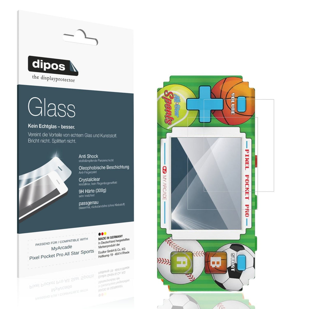 Klare Displayschutzfolie von dipos passend für MyArcade Pixel Pocket Pro All Star Sports, 9H kratzfest und blasenfrei montiert