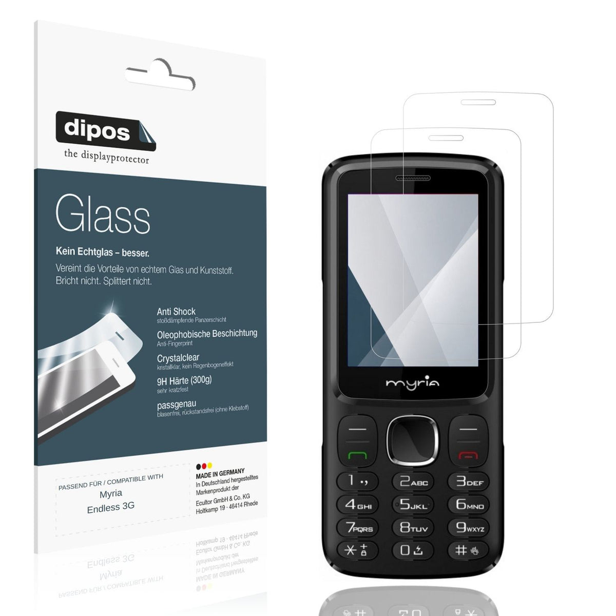 Klare Displayschutzfolie von dipos passend für Myria Endless 3G, 9H kratzfest und blasenfrei montiert