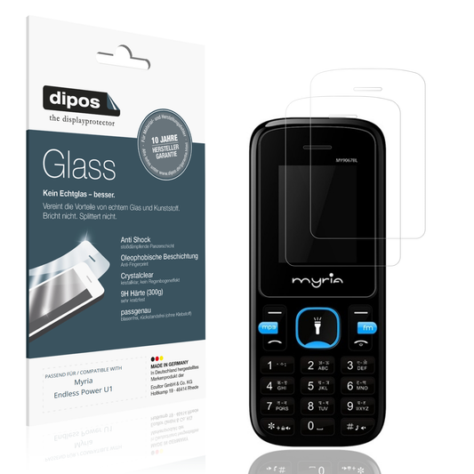 Klare Displayschutzfolie von dipos passend für Myria Endless Power U1, 9H kratzfest und blasenfrei montiert