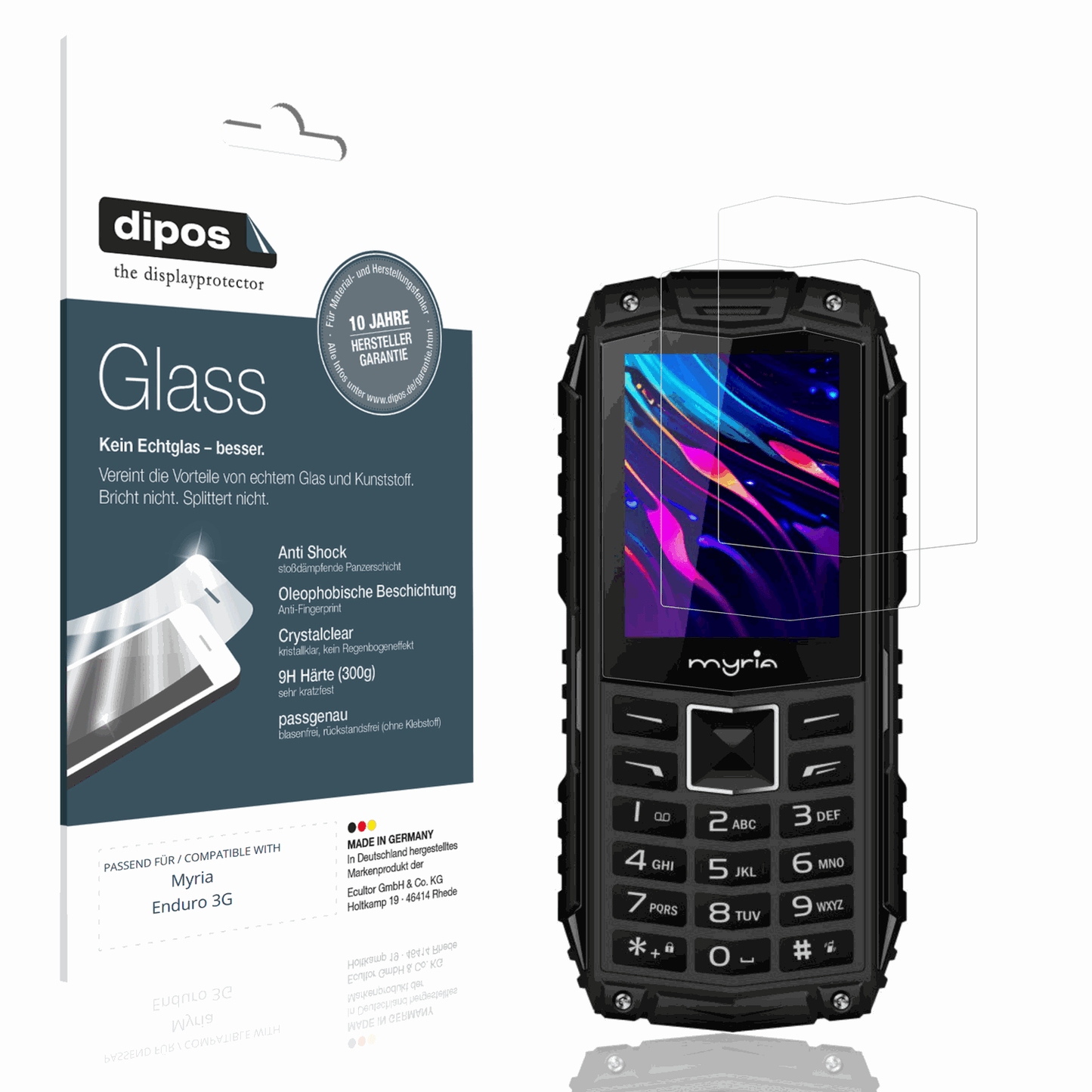 Klare Displayschutzfolie von dipos passend für Myria Enduro 3G, 9H kratzfest und blasenfrei montiert