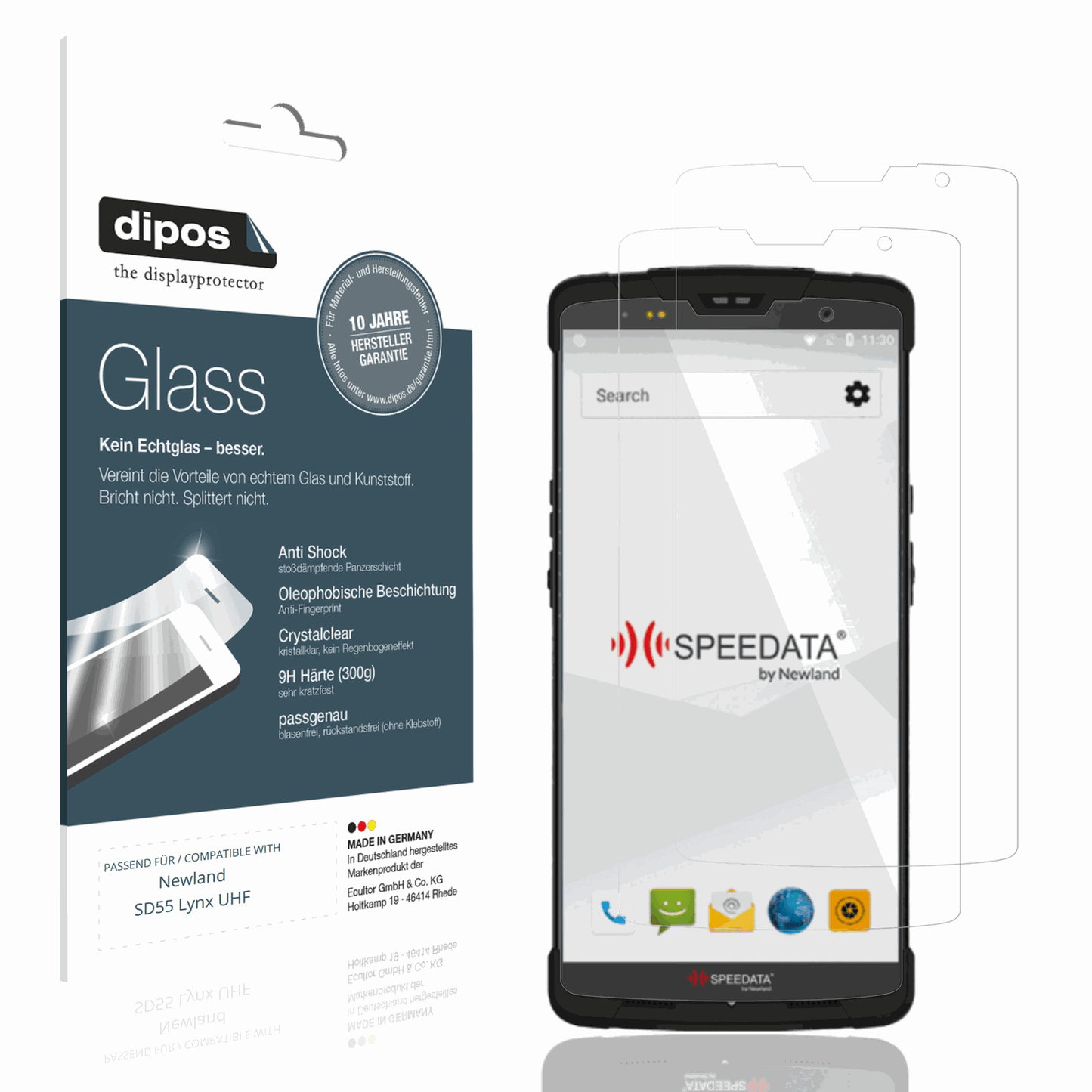 Klare Displayschutzfolie von dipos passend f�r Newland SD55 Lynx UHF, 9H kratzfest und blasenfrei montiert