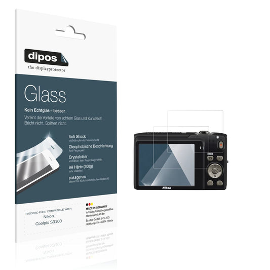 Klare Displayschutzfolie von dipos passend für Nikon Coolpix S3100, 9H kratzfest und blasenfrei montiert