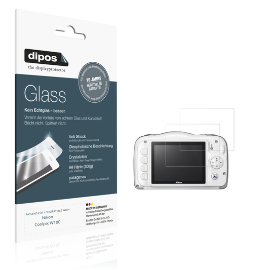 Klare Displayschutzfolie von dipos passend für Nikon Coolpix W100, 9H kratzfest und blasenfrei montiert
