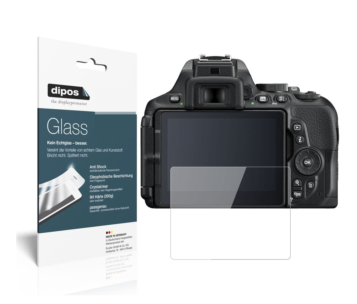 Klare Displayschutzfolie von dipos passend für Nikon D 5600, 9H kratzfest und blasenfrei montiert