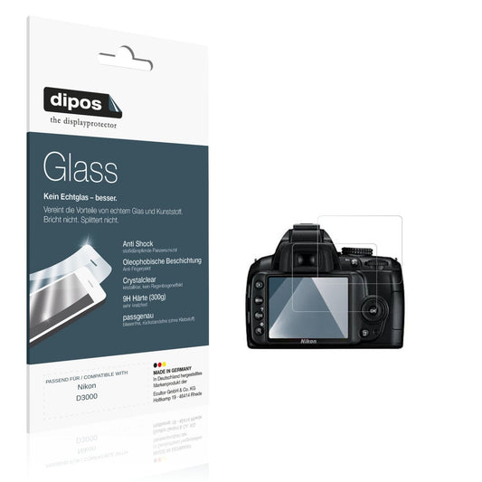 Klare Displayschutzfolie von dipos passend für Nikon D3000, 9H kratzfest und blasenfrei montiert