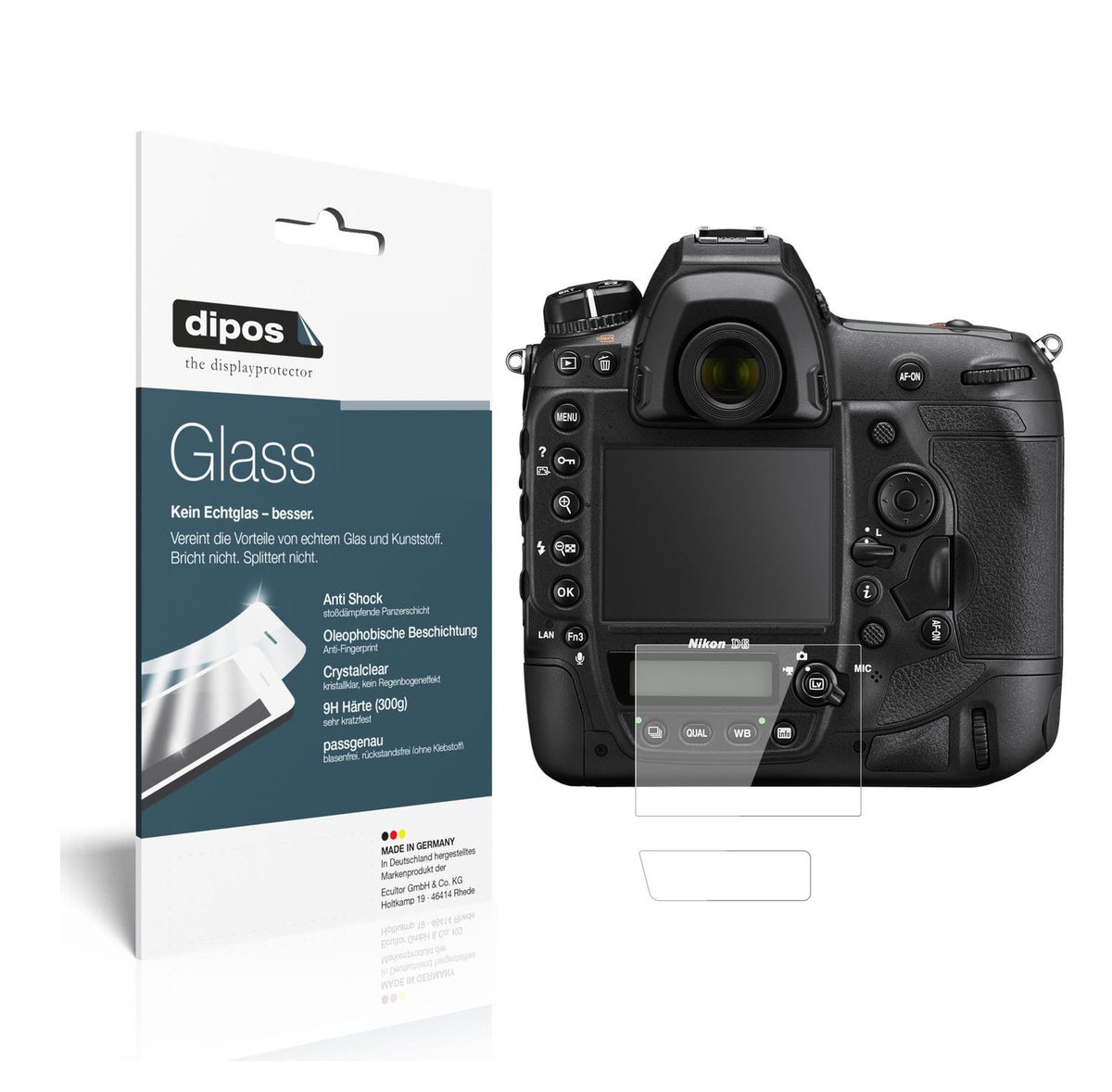 Klare Displayschutzfolie von dipos passend für Nikon D6, 9H kratzfest und blasenfrei montiert