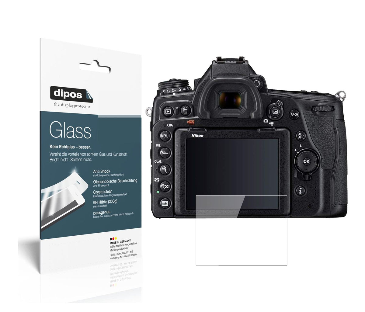 Klare Displayschutzfolie von dipos passend für Nikon DSLR D780, 9H kratzfest und blasenfrei montiert
