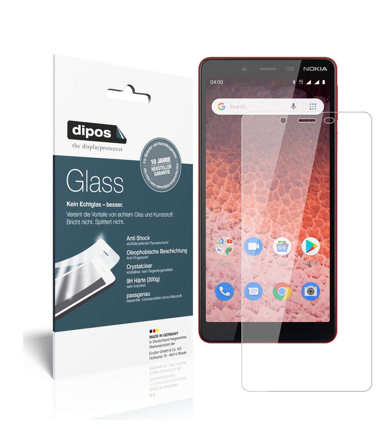Klare Displayschutzfolie von dipos passend für Nokia 1 Plus, 9H kratzfest und blasenfrei montiert