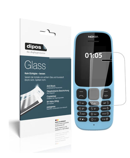 Klare Displayschutzfolie von dipos passend für Nokia 105 (2019), 9H kratzfest und blasenfrei montiert