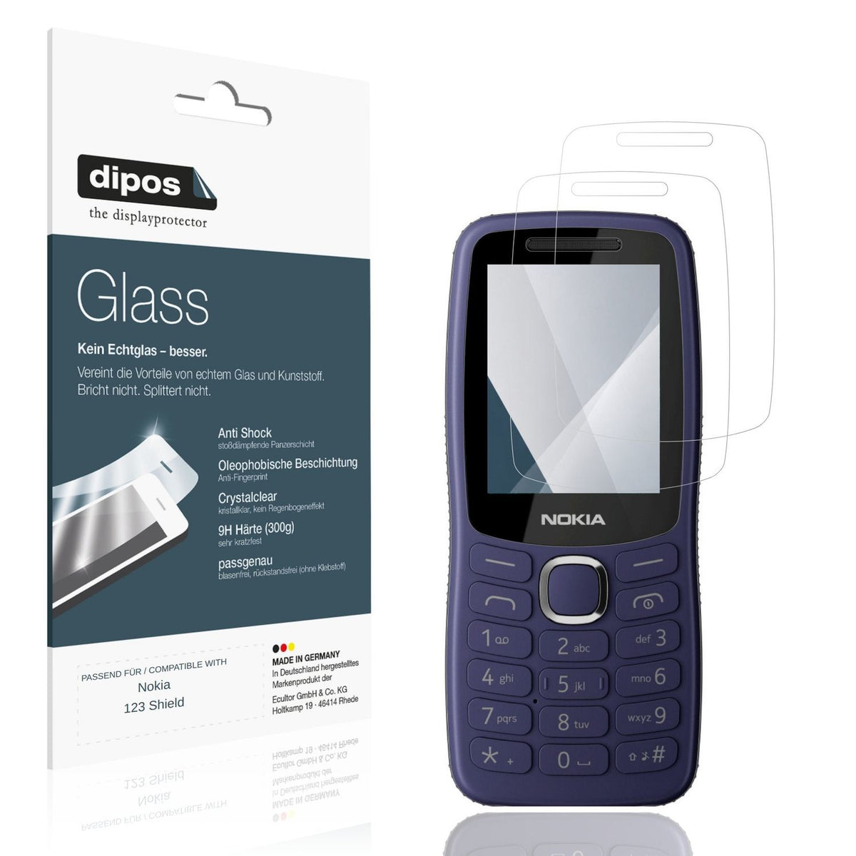 Klare Displayschutzfolie von dipos passend für Nokia 123 Shield, 9H kratzfest und blasenfrei montiert