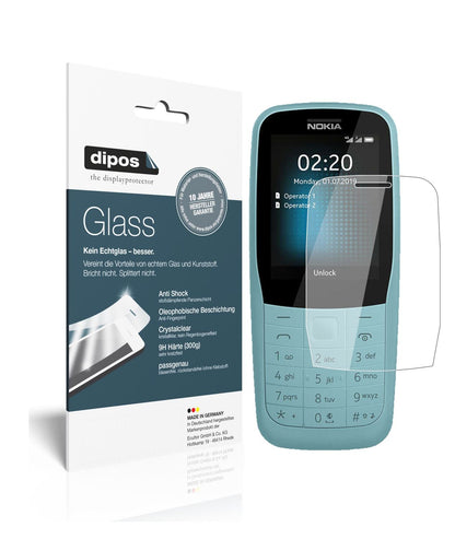Klare Displayschutzfolie von dipos passend für Nokia 220 4G, 9H kratzfest und blasenfrei montiert