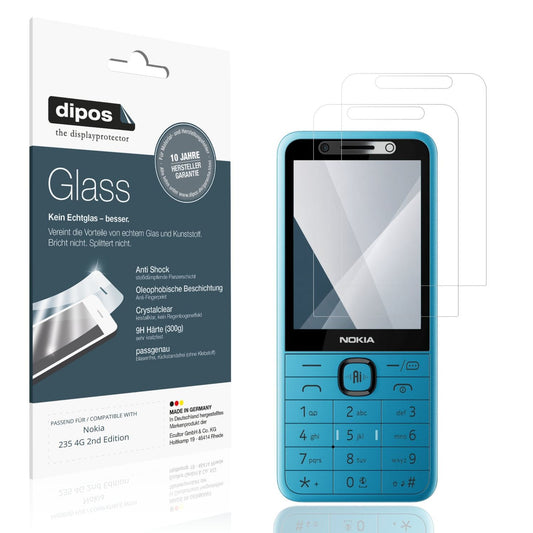 Klare Displayschutzfolie von dipos passend für Nokia 235 4G 2nd Edition, 9H kratzfest und blasenfrei montiert