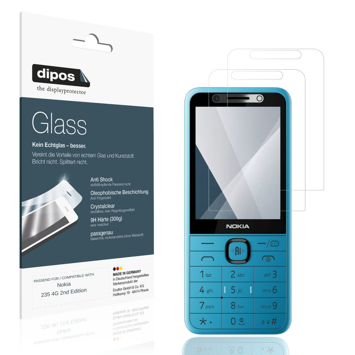 Klare Displayschutzfolie von dipos passend für Nokia 235 4G 2nd Edition, 9H kratzfest und blasenfrei montiert