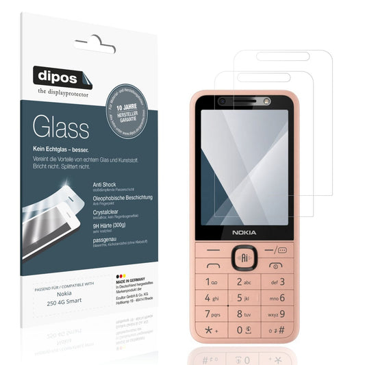 Klare Displayschutzfolie von dipos passend für Nokia 250 4G Smart, 9H kratzfest und blasenfrei montiert