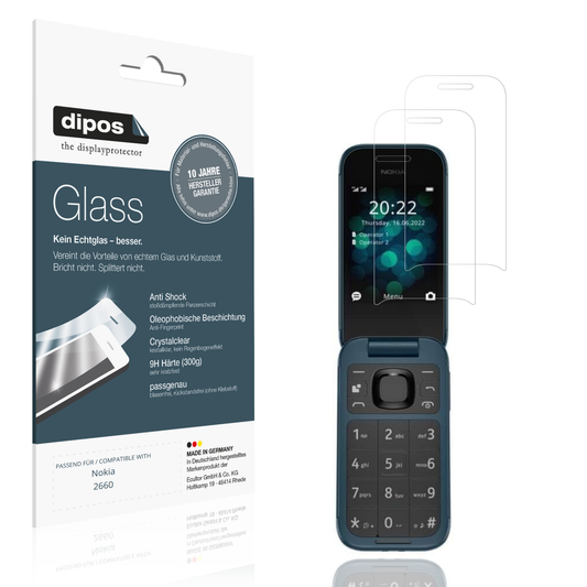 Klare Displayschutzfolie von dipos passend für Nokia 2660, 9H kratzfest und blasenfrei montiert