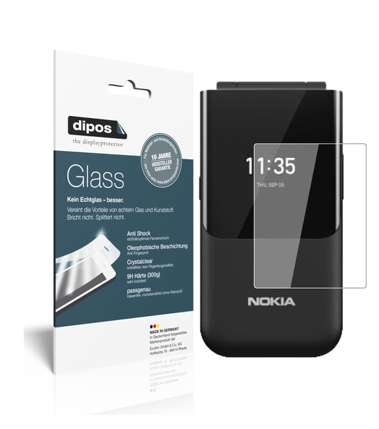 Klare Displayschutzfolie von dipos passend für Nokia 2720 Flip Rückseite, 9H kratzfest und blasenfrei montiert