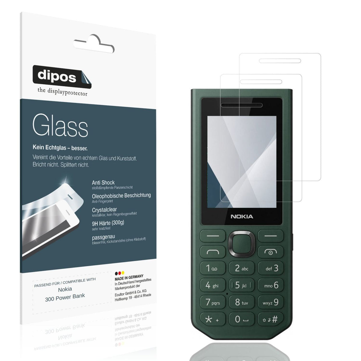 Klare Displayschutzfolie von dipos passend für Nokia 300 Power Bank, 9H kratzfest und blasenfrei montiert