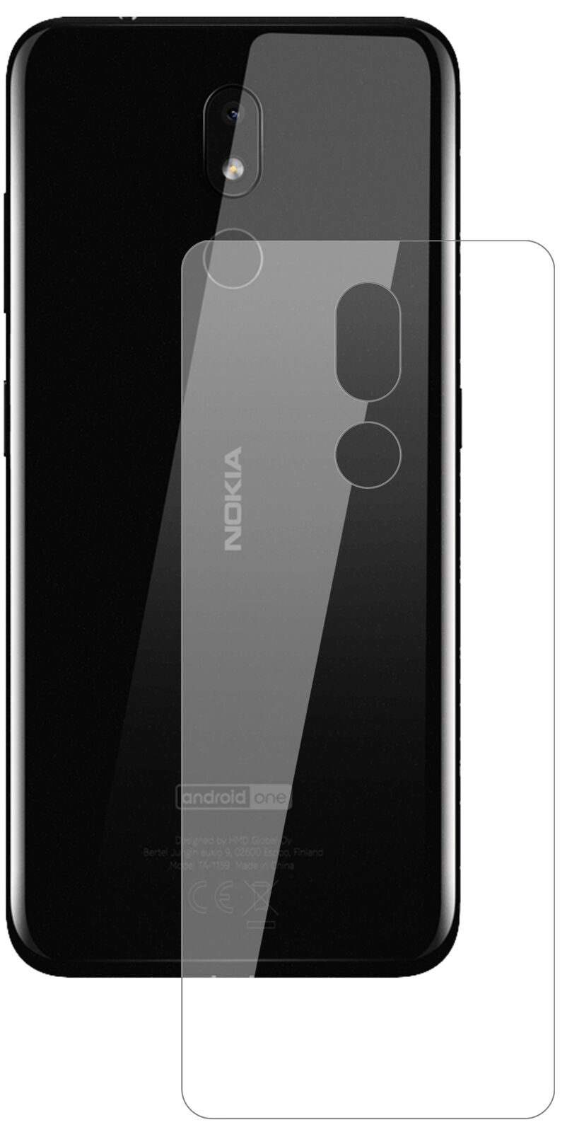 Klare Displayschutzfolie von dipos passend für Nokia 3.2 Rückseite, 9H kratzfest und blasenfrei montiert