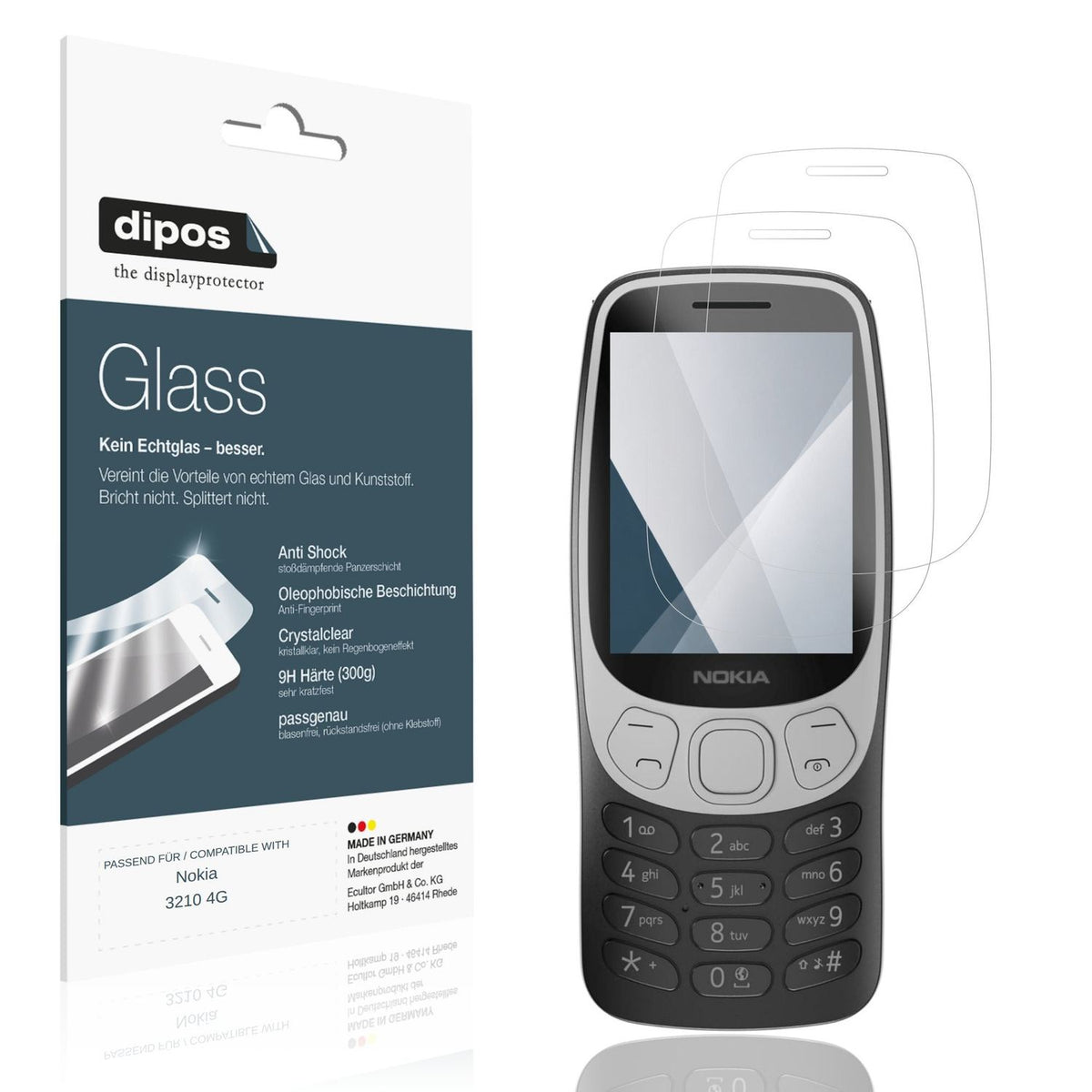 Klare Displayschutzfolie von dipos passend für Nokia 3210 4G, 9H kratzfest und blasenfrei montiert