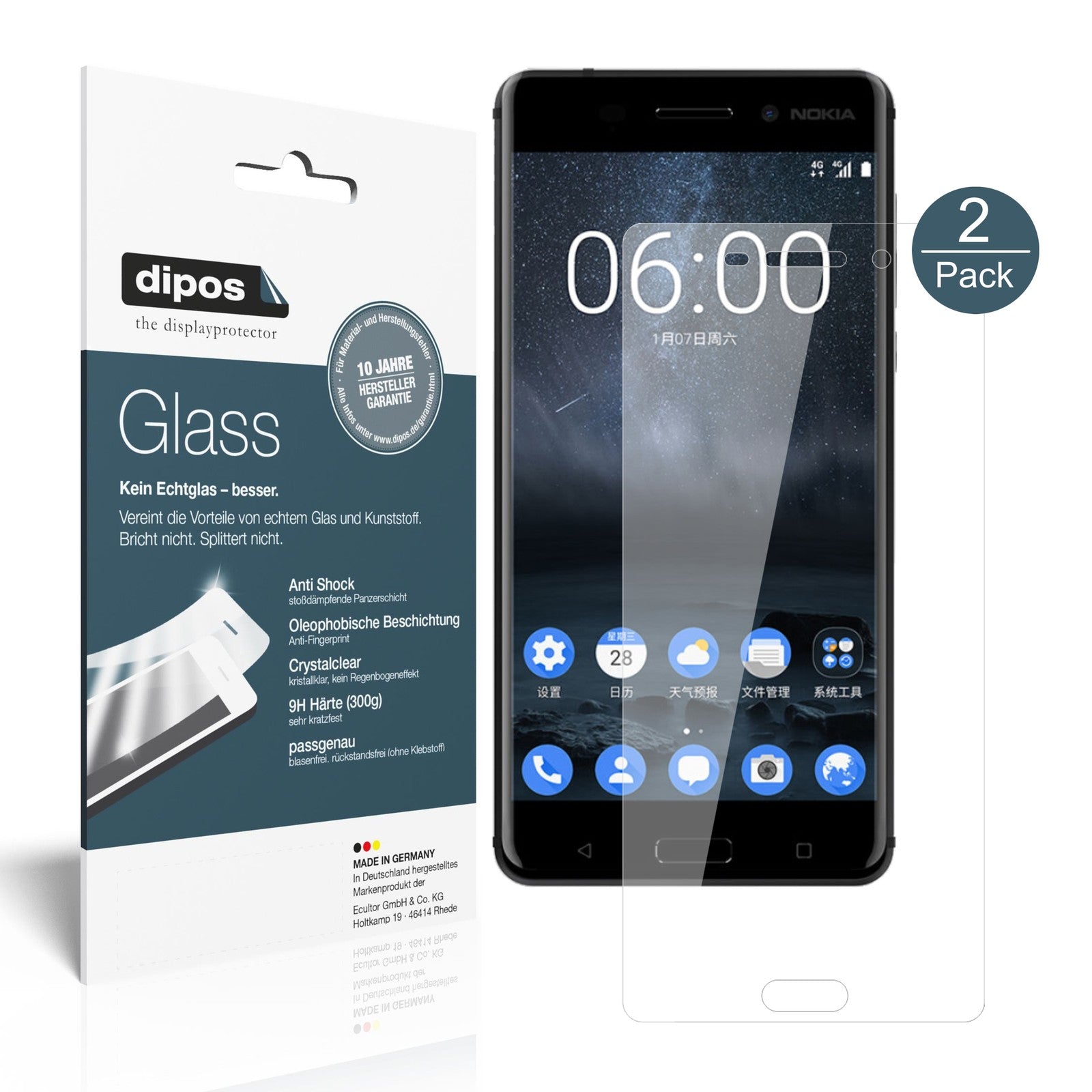 Klare Displayschutzfolie von dipos passend für Nokia 6, 9H kratzfest und blasenfrei montiert