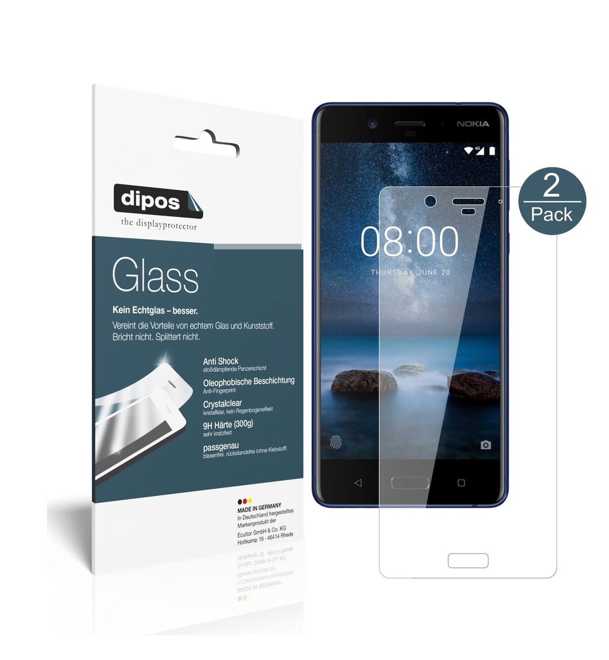 Klare Displayschutzfolie von dipos passend für Nokia 8, 9H kratzfest und blasenfrei montiert