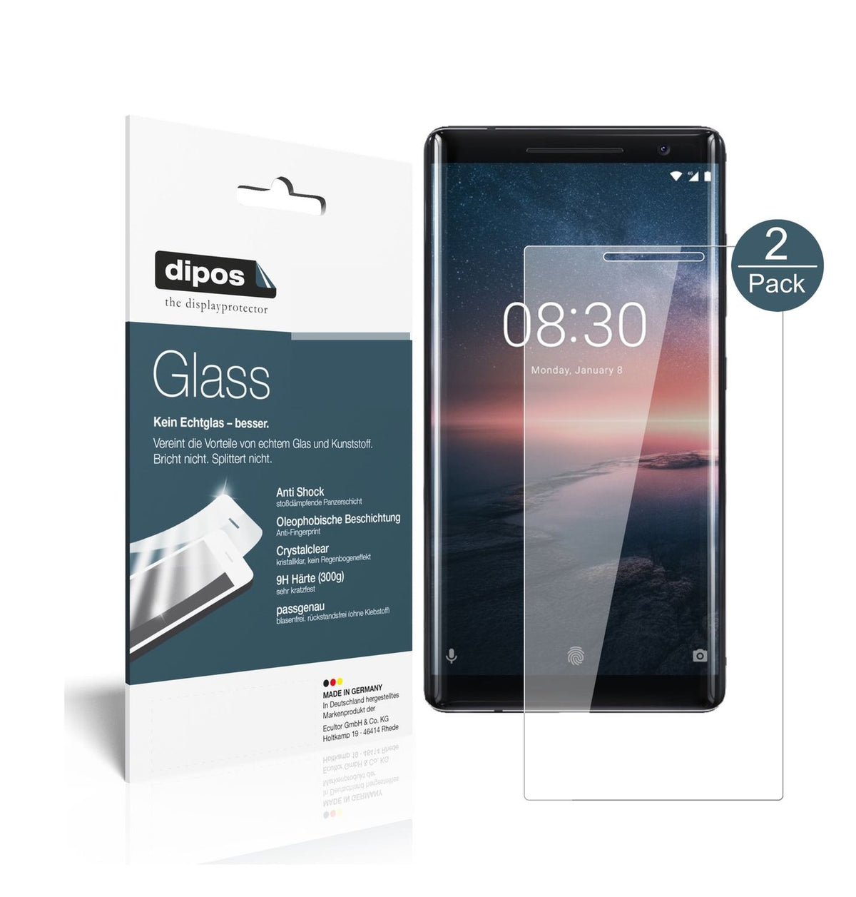 Klare Displayschutzfolie von dipos passend für Nokia 8 Sirocco, 9H kratzfest und blasenfrei montiert
