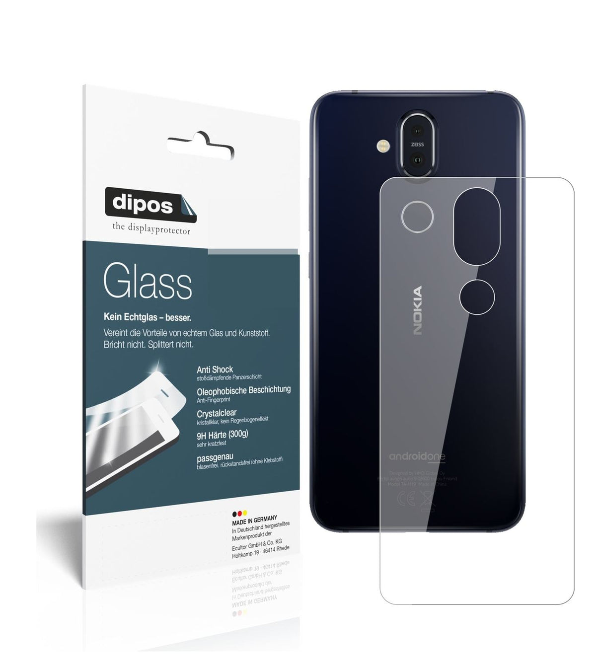 Klare Displayschutzfolie von dipos passend für Nokia 8.1 Rückseite, 9H kratzfest und blasenfrei montiert