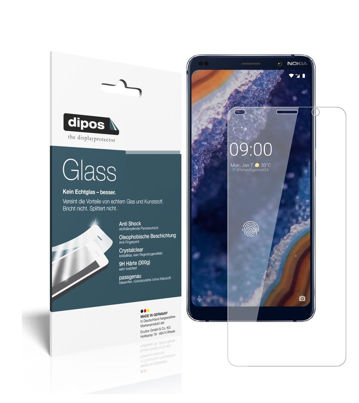 Klare Displayschutzfolie von dipos passend für Nokia 9 PureView, 9H kratzfest und blasenfrei montiert
