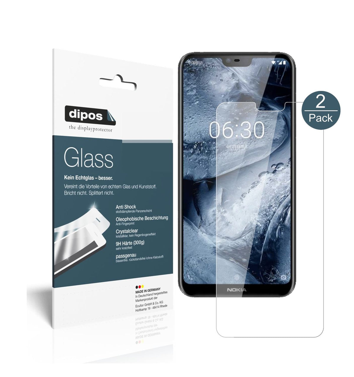 Klare Displayschutzfolie von dipos passend für Nokia X6 2018 TA1099, 9H kratzfest und blasenfrei montiert