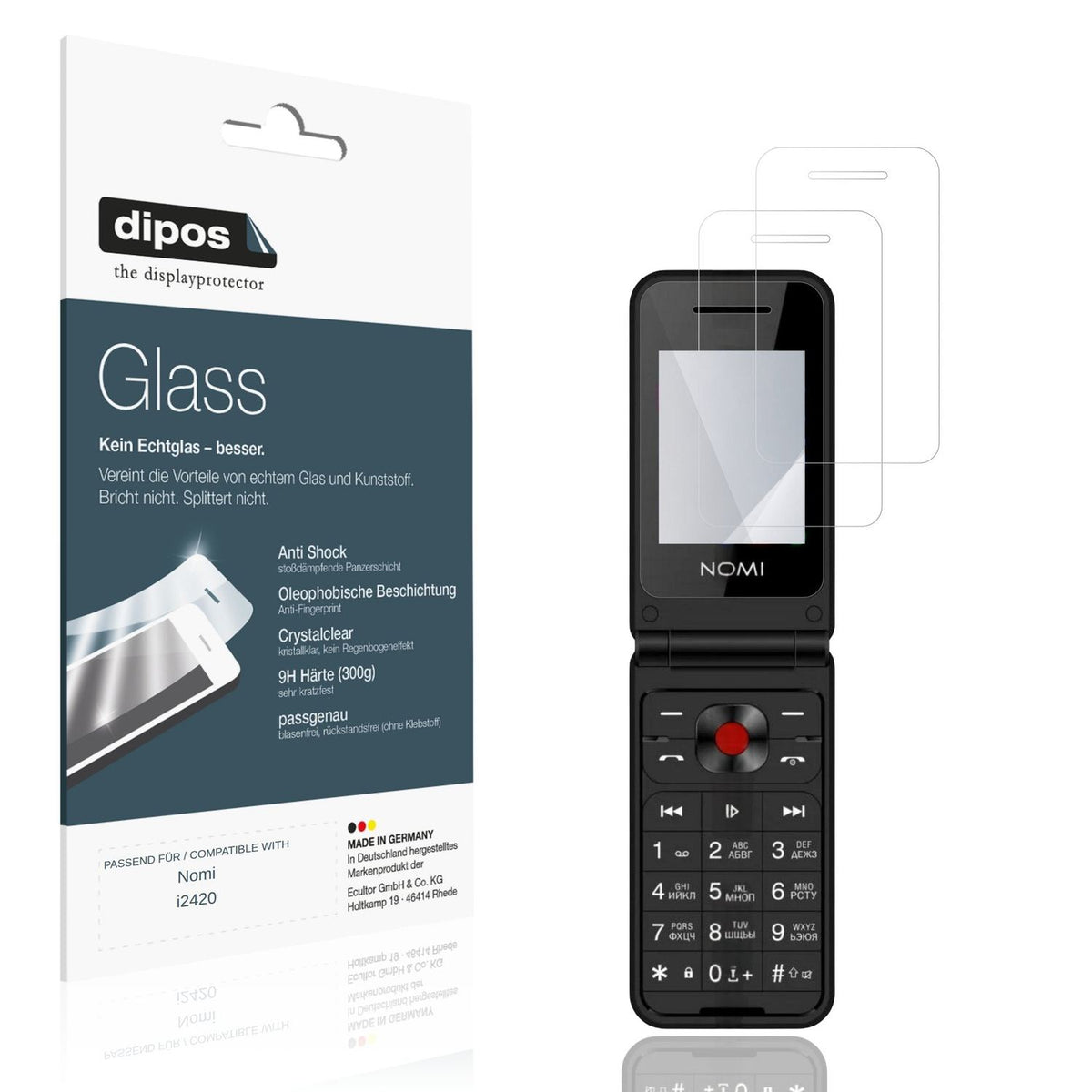 Klare Displayschutzfolie von dipos passend für Nomi i2420, 9H kratzfest und blasenfrei montiert