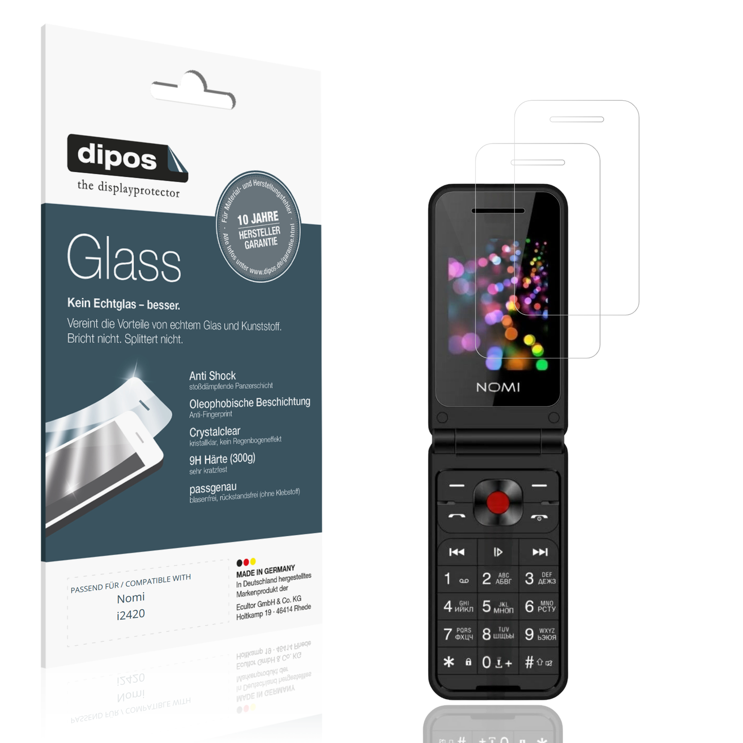 Klare Displayschutzfolie von dipos passend für Nomi i2420, 9H kratzfest und blasenfrei montiert