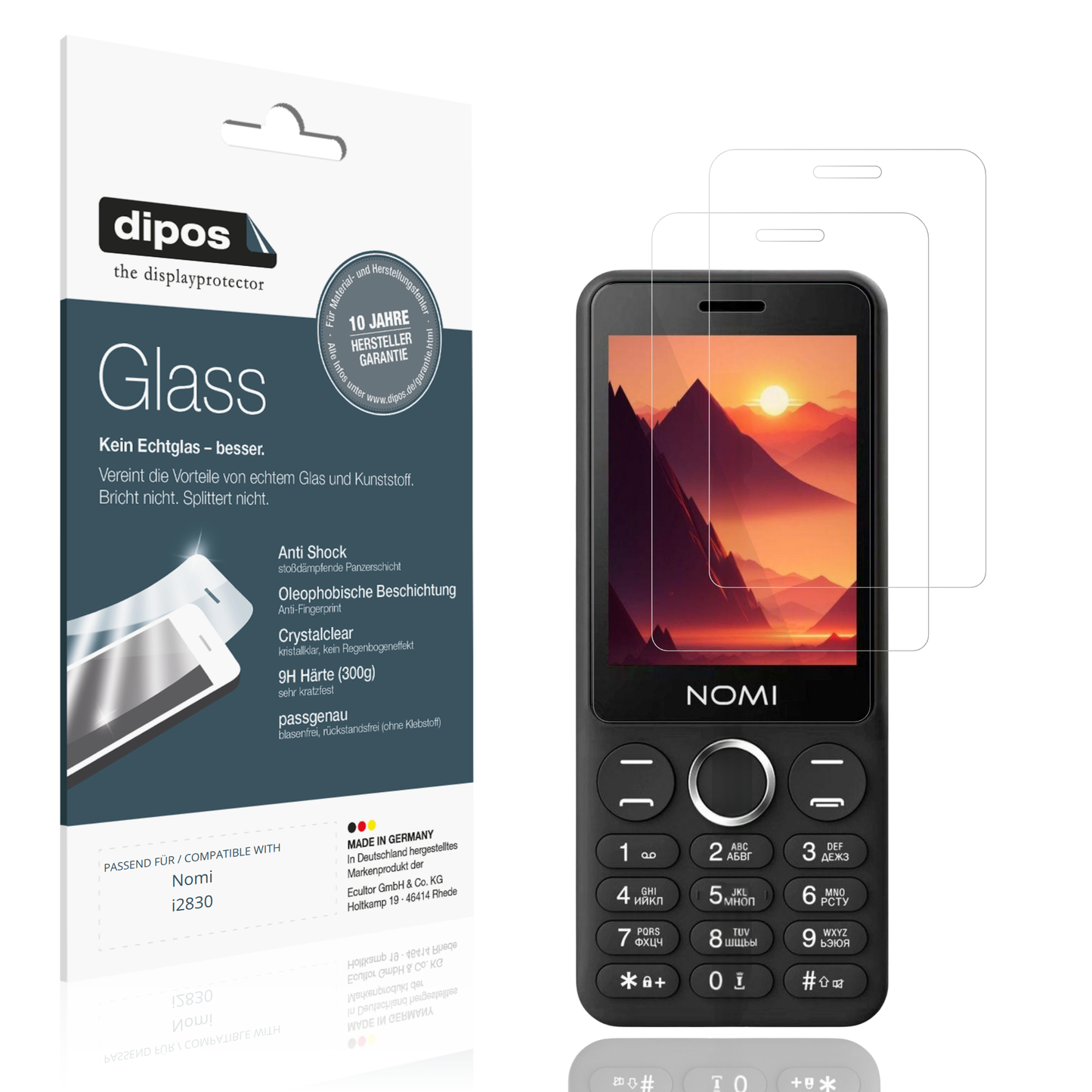 Klare Displayschutzfolie von dipos passend für Nomi i2830, 9H kratzfest und blasenfrei montiert