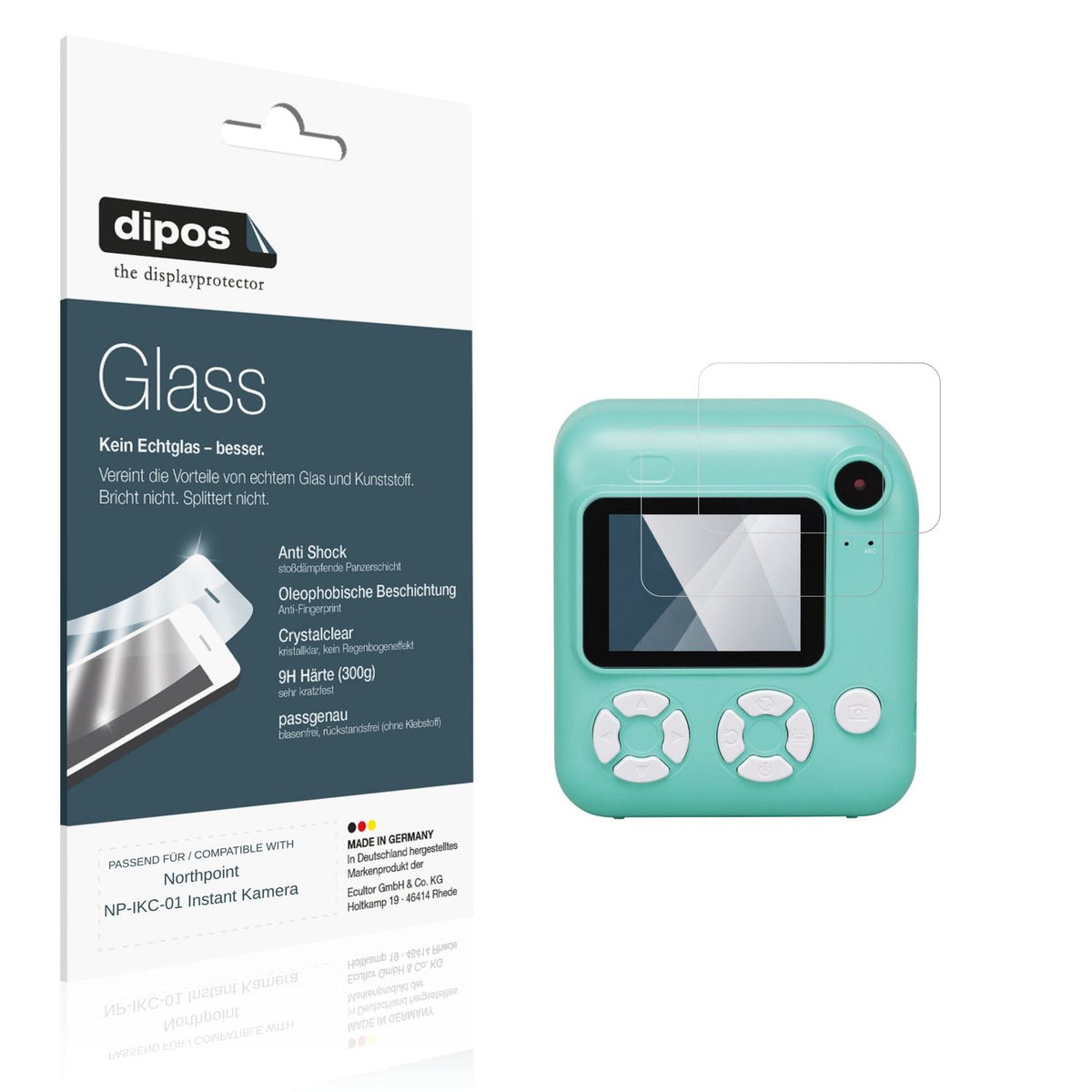 Klare Displayschutzfolie von dipos passend für Northpoint NP-IKC-01 Instant Kamera, 9H kratzfest und blasenfrei montiert