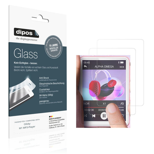 Klare Displayschutzfolie von dipos passend für Oilsky M1 MP3-Player, 9H kratzfest und blasenfrei montiert