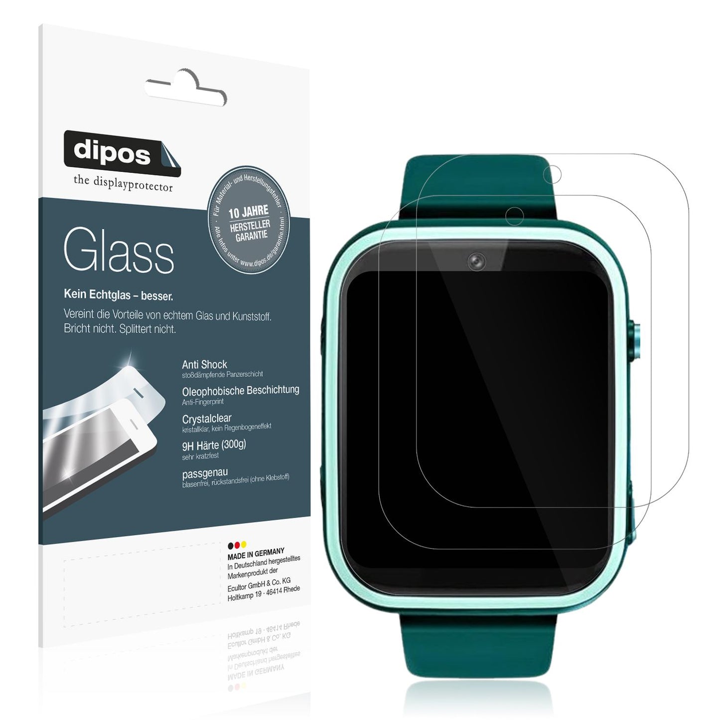Klare Displayschutzfolie von dipos passend für Okyuk T45 Smartwatch Kinder, 9H kratzfest und blasenfrei montiert