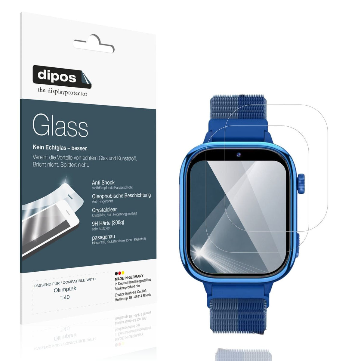 Klare Displayschutzfolie von dipos passend für Oliimptek T40, 9H kratzfest und blasenfrei montiert
