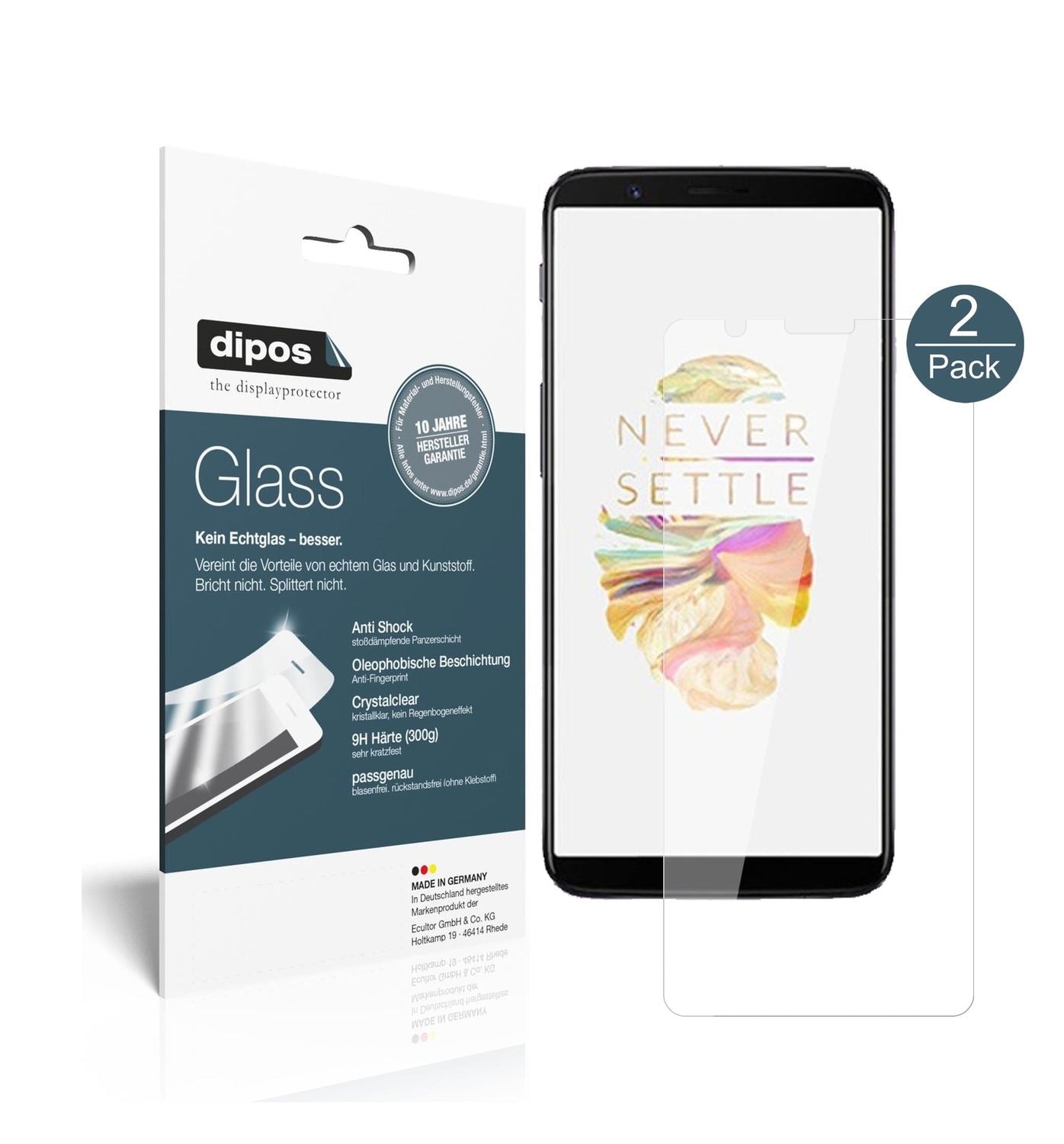 Klare Displayschutzfolie von dipos passend für OnePlus 5T, 9H kratzfest und blasenfrei montiert
