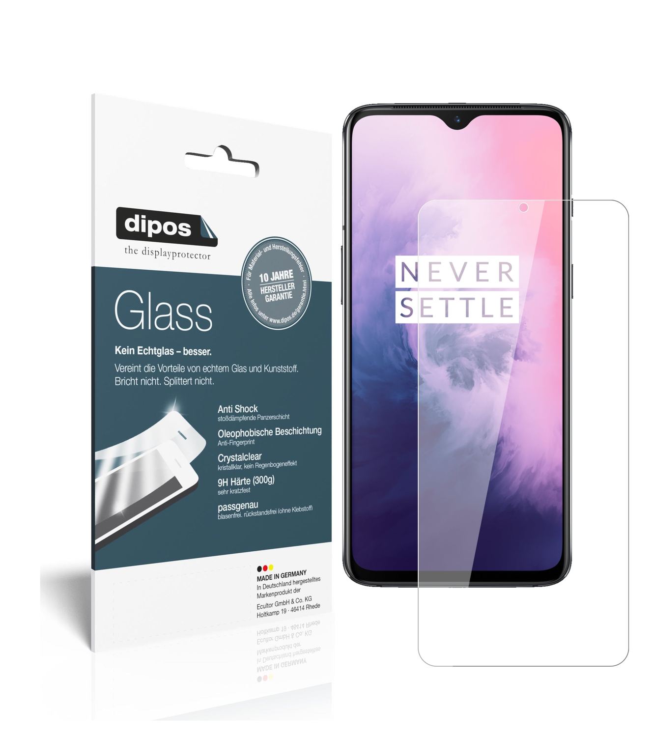 Klare Displayschutzfolie von dipos passend für OnePlus 7, 9H kratzfest und blasenfrei montiert