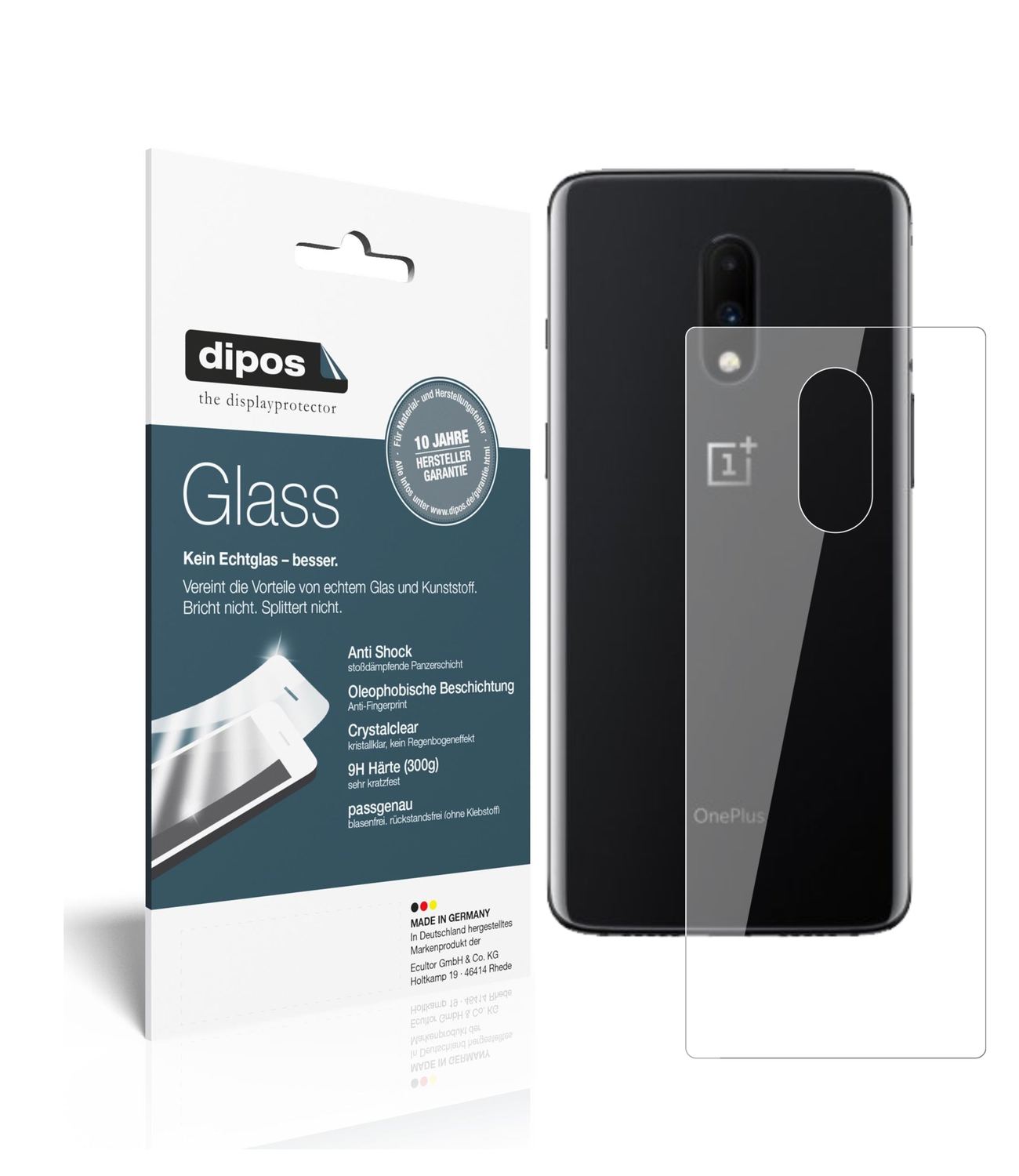 Klare Displayschutzfolie von dipos passend für OnePlus 7 Rückseite, 9H kratzfest und blasenfrei montiert