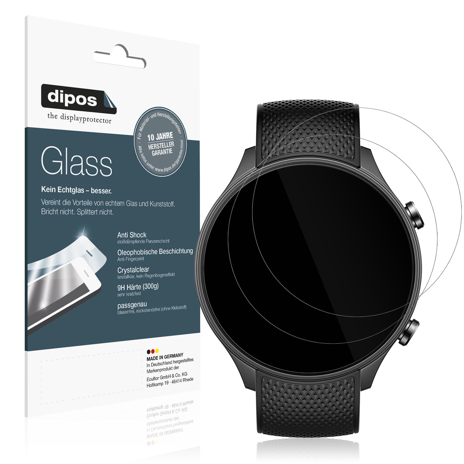 Klare Displayschutzfolie von dipos passend für OnePlus Watch 2R, 9H kratzfest und blasenfrei montiert