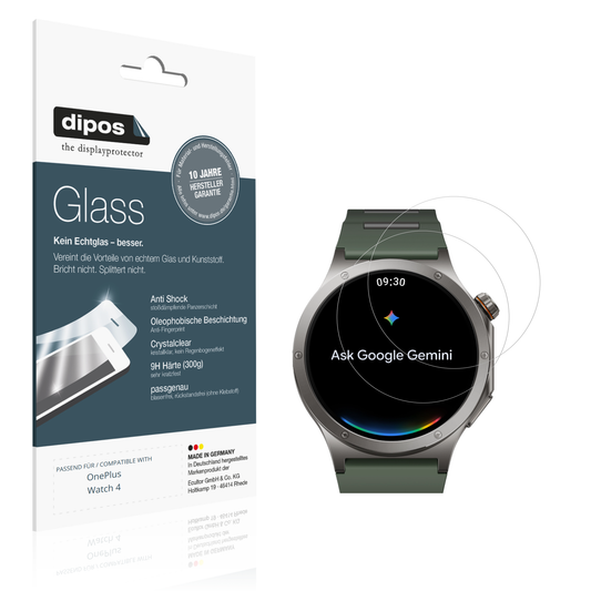 Klare Displayschutzfolie von dipos passend für OnePlus Watch 4, 9H kratzfest und blasenfrei montiert