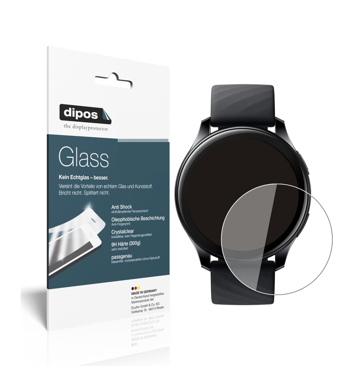 Klare Displayschutzfolie von dipos passend für OnePlus Watch (46mm), 9H kratzfest und blasenfrei montiert