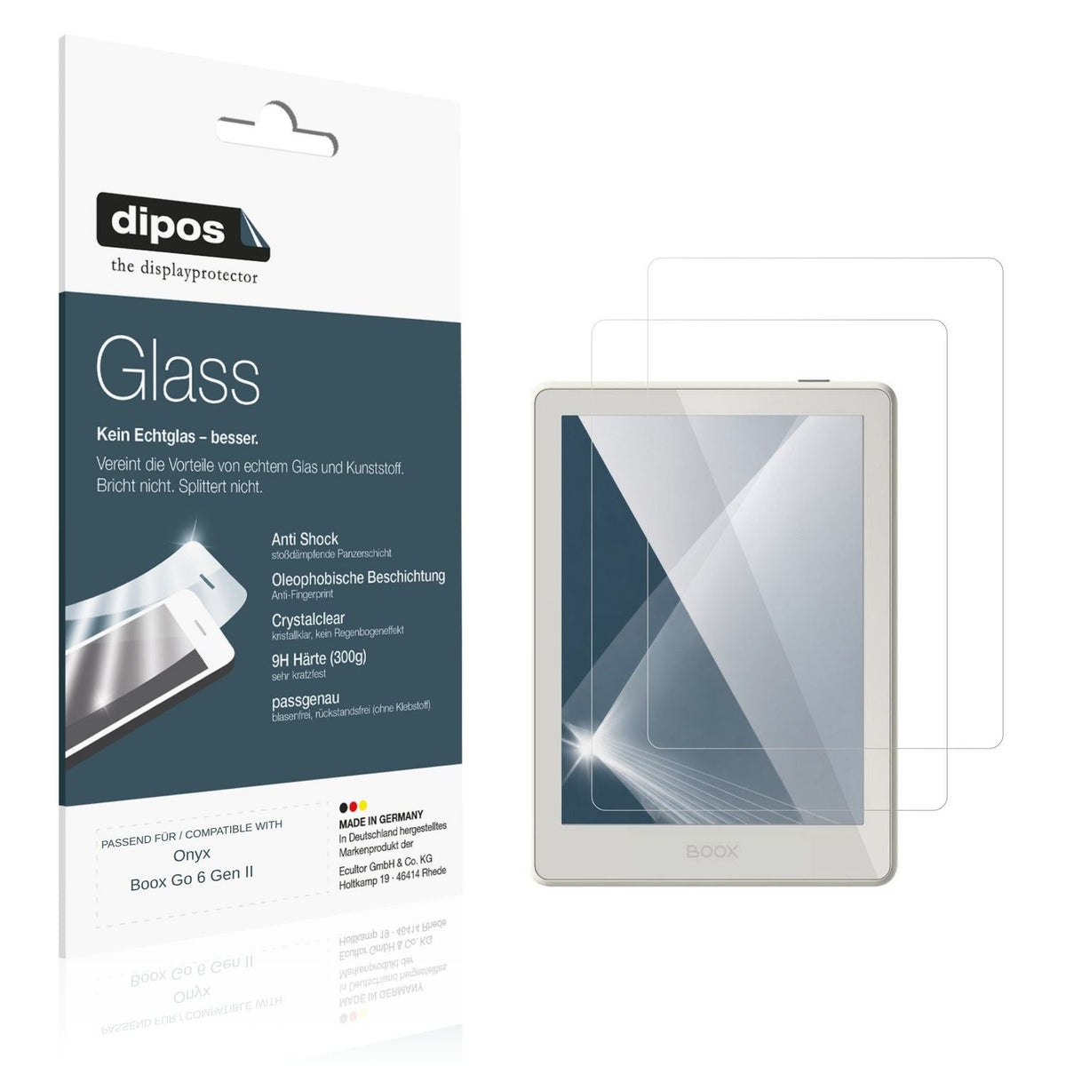 Klare Displayschutzfolie von dipos passend für Onyx Boox Go 6 Gen II, 9H kratzfest und blasenfrei montiert