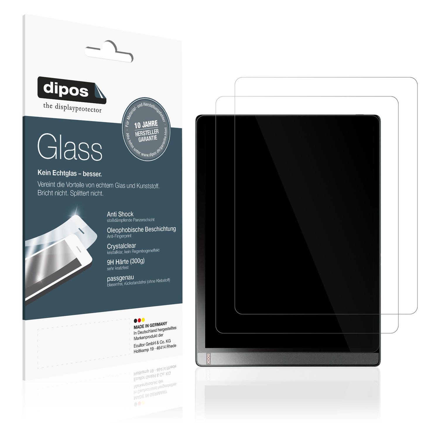 Klare Displayschutzfolie von dipos passend für Onyx Boox Tab X, 9H kratzfest und blasenfrei montiert