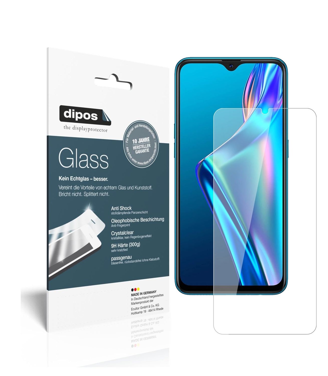 Klare Displayschutzfolie von dipos passend für Oppo A12, 9H kratzfest und blasenfrei montiert