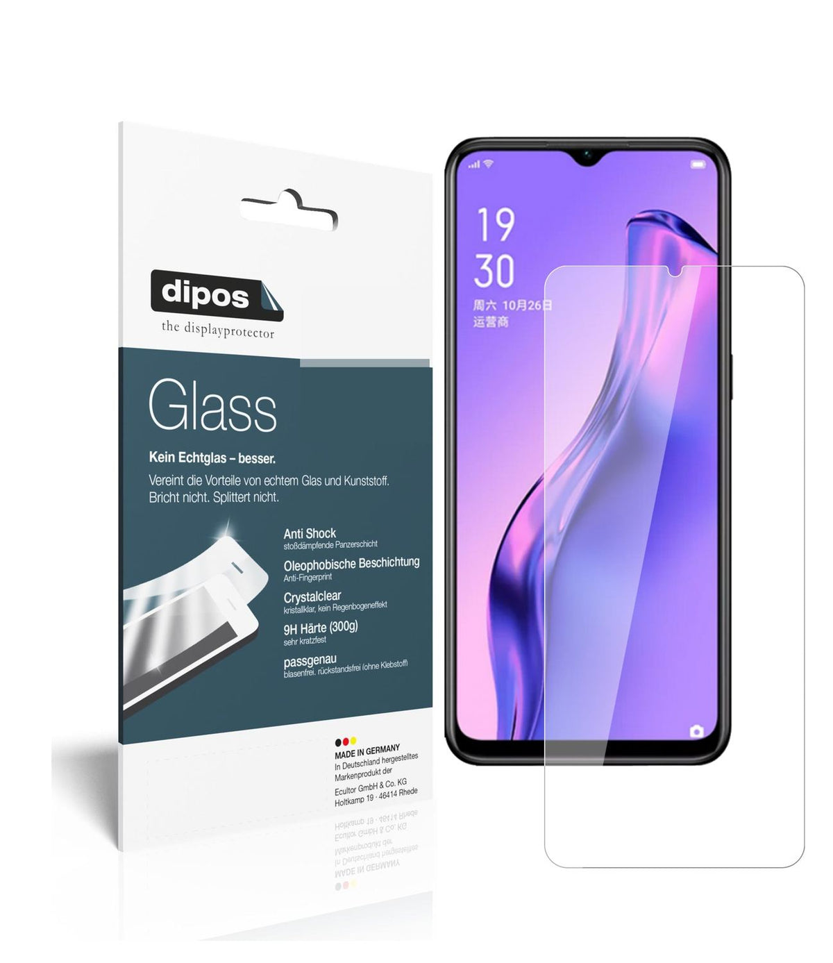 Klare Displayschutzfolie von dipos passend für Oppo A8, 9H kratzfest und blasenfrei montiert